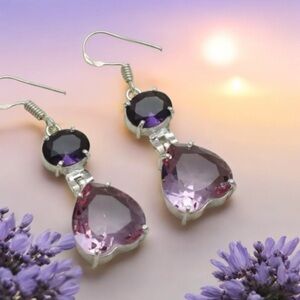 Amethyst Dangle Earrings 925 Silver